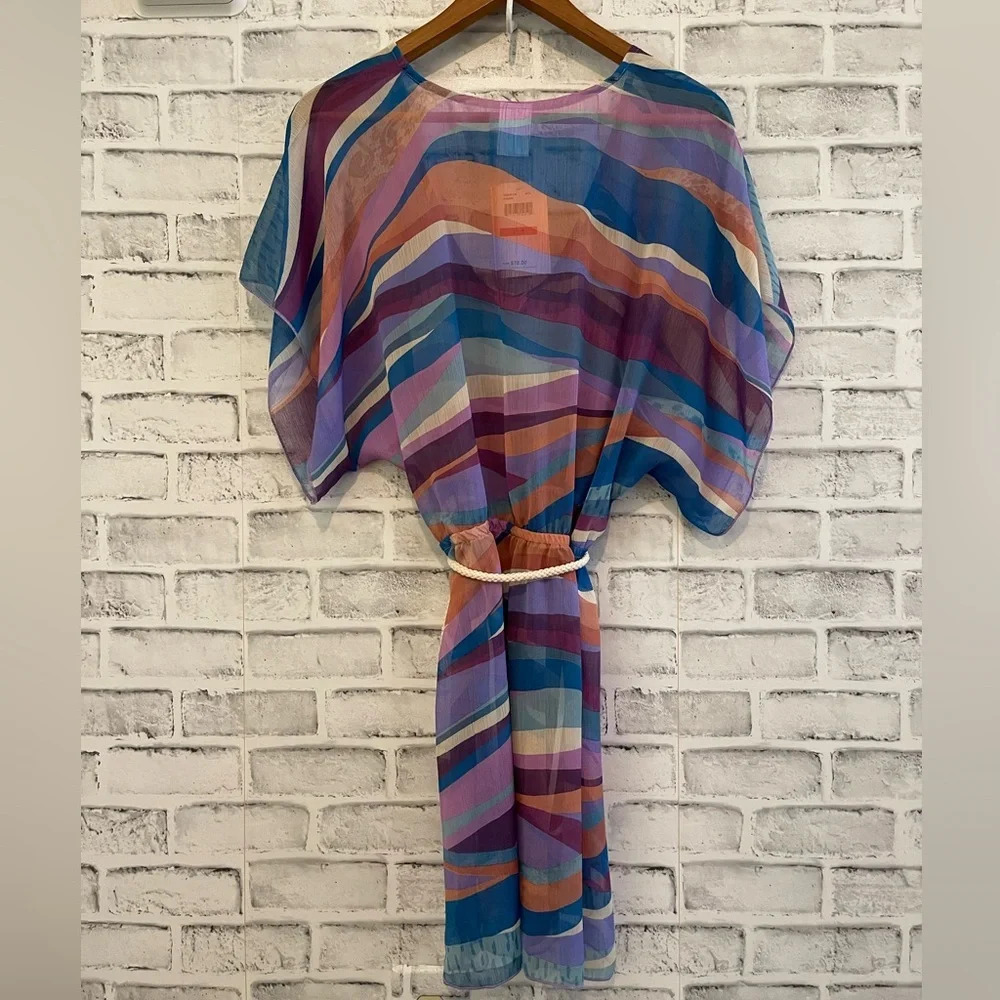 NWT!! Becca sound waves metallic stripe sheer cover-up dress XS/S - Picture 5 of 8